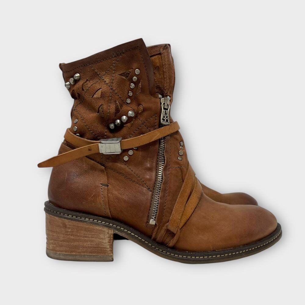 A.S.98 Wyatt Studded Wrap Distress Leather Boot Size 40 - Picture 3 of 16